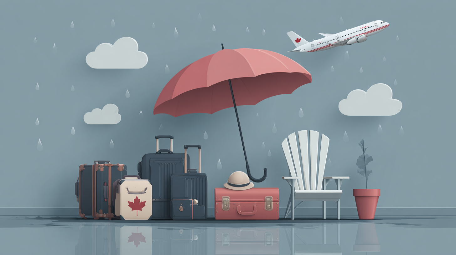 Canadian traveler reviewing travel insurance documents before international trip