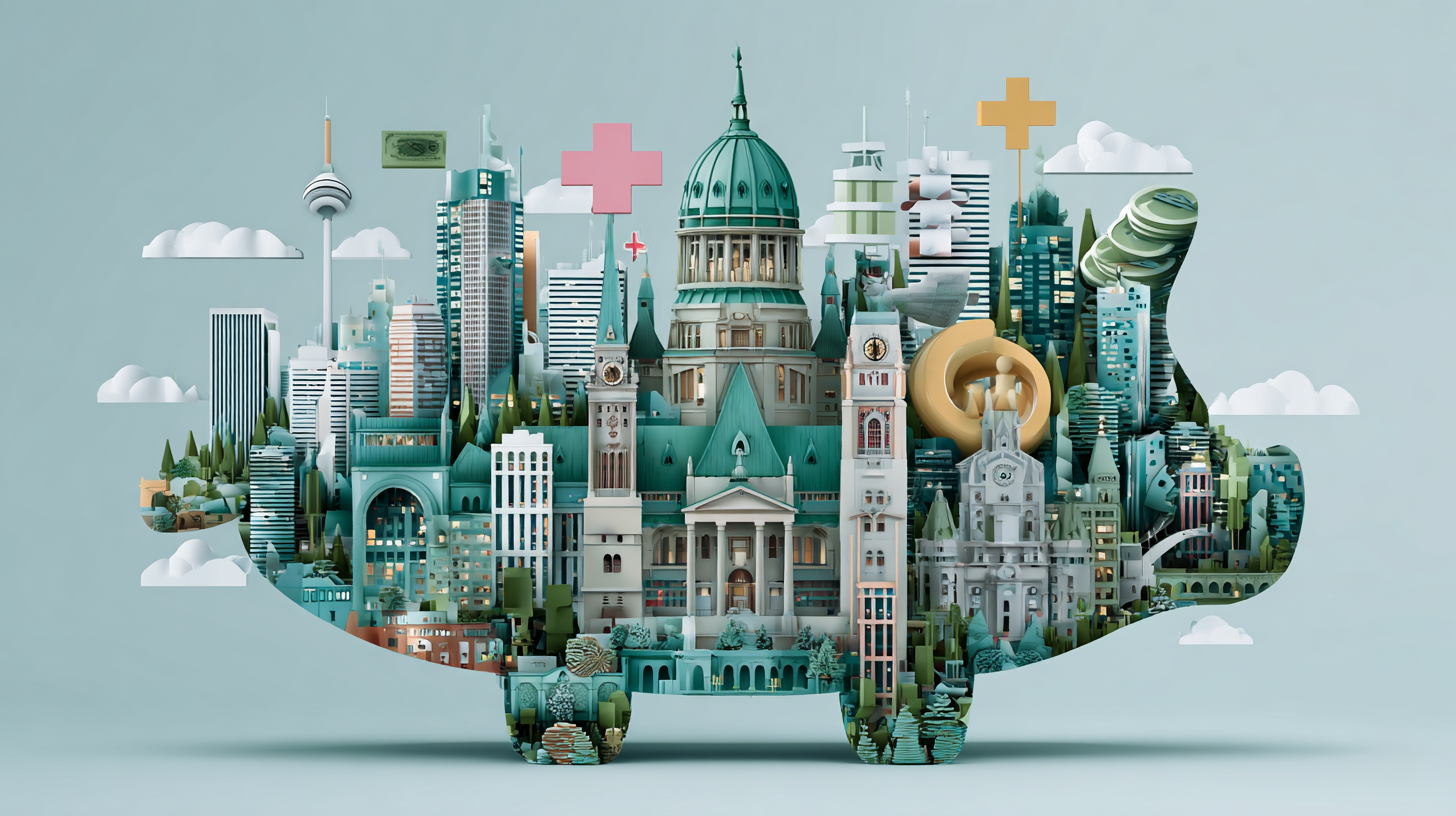 Canadian business owner reviewing health coverage options with financial documents