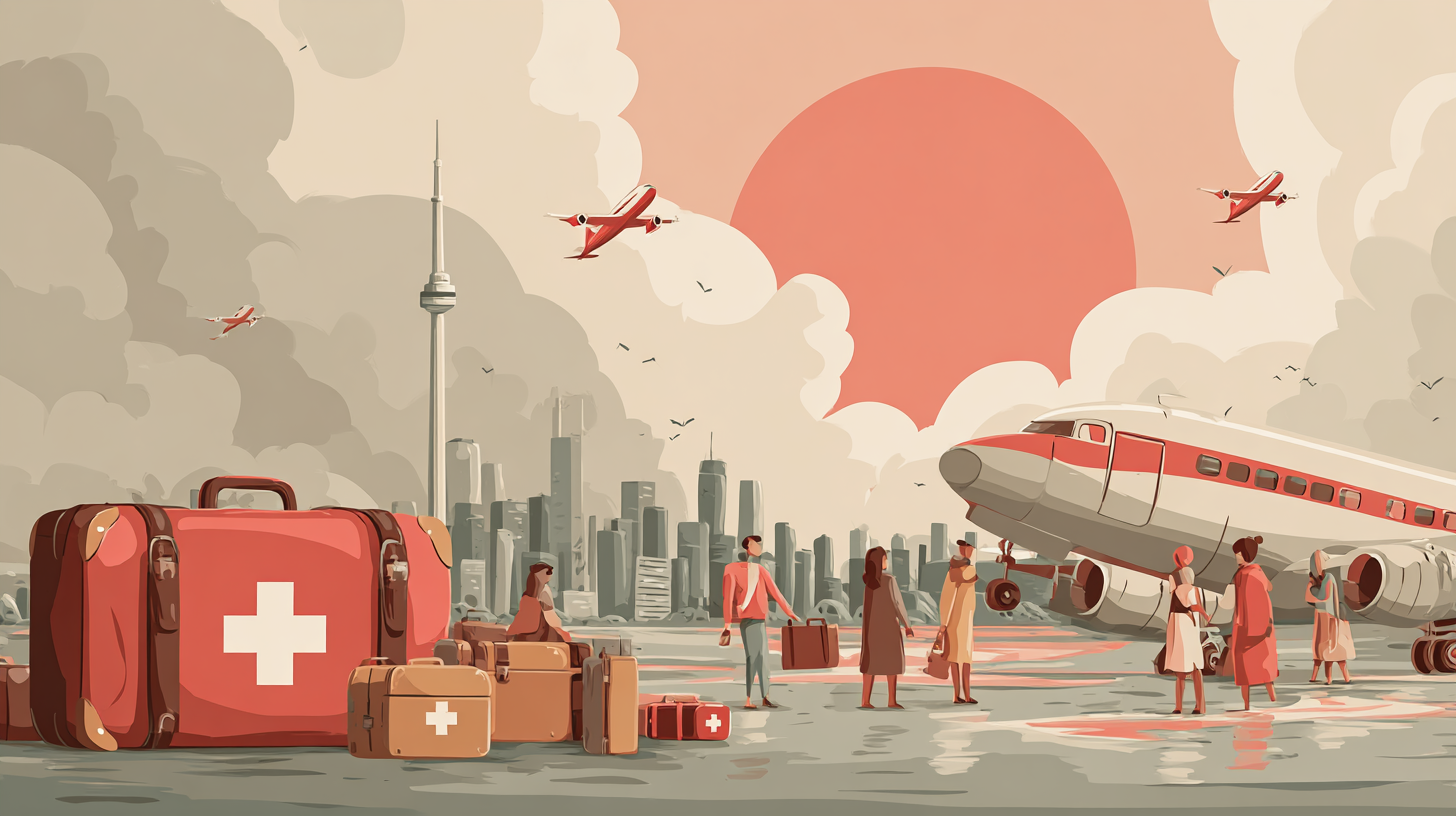 Traveller looking at flight cancellation board at Canadian airport