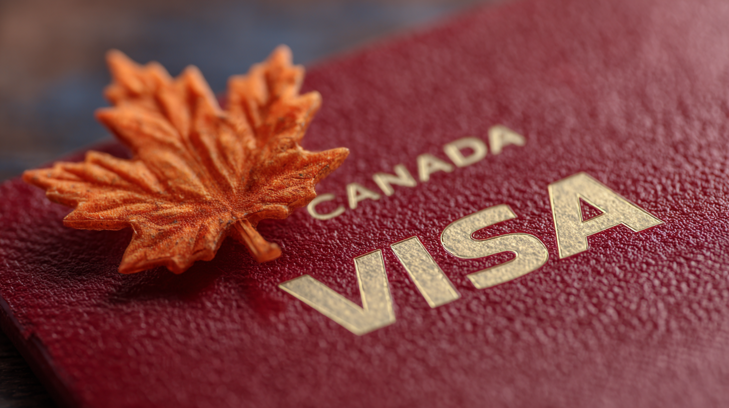 Elderly couple reviewing Super Visa insurance documents with Canadian flag in background