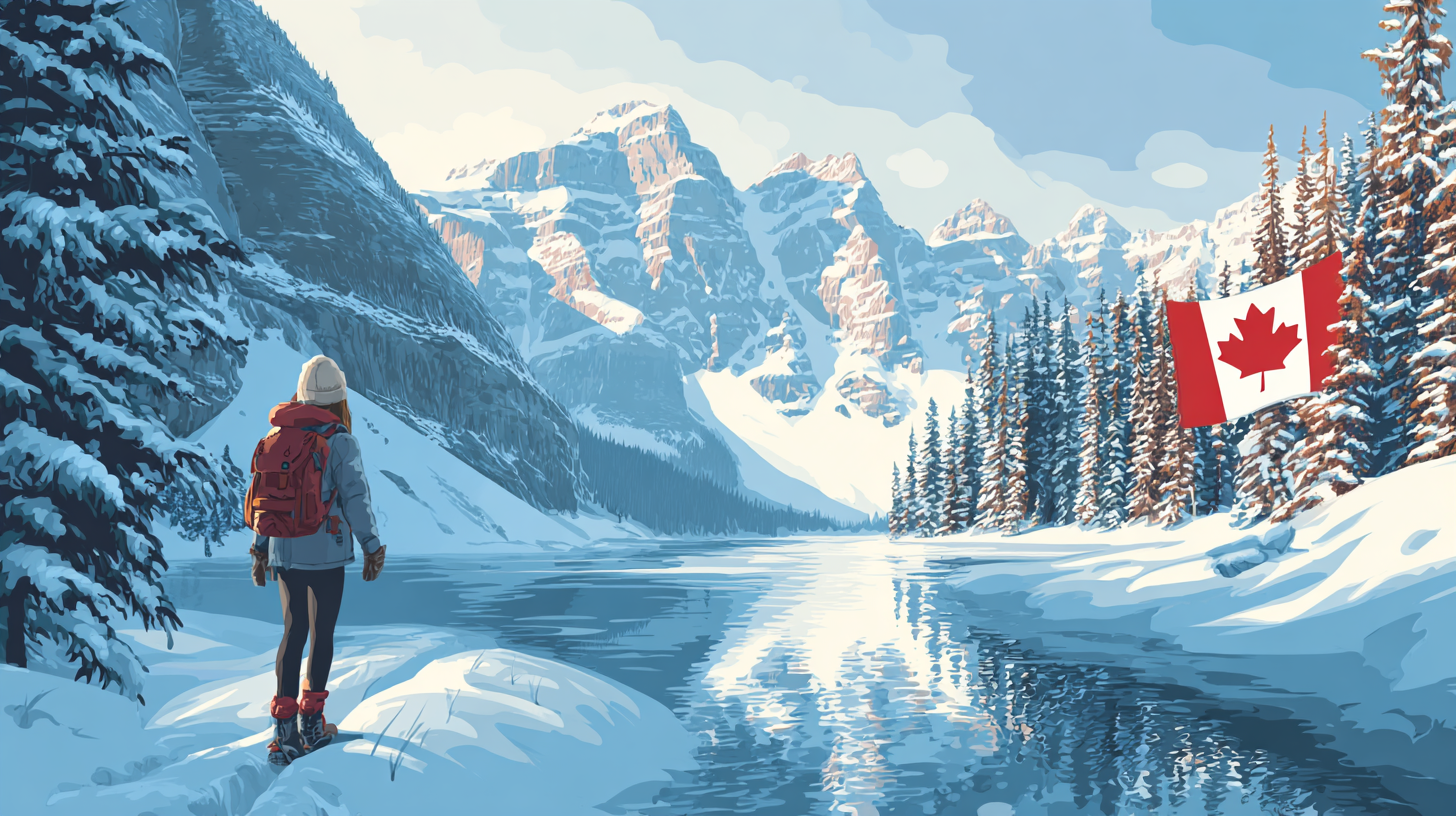 Person comparing travel insurance policies on laptop with Canadian winter scenery visible through window