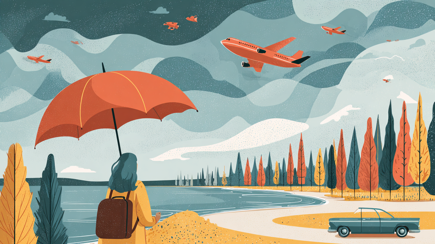 Sick traveler in bed with cancelled flight notification on phone