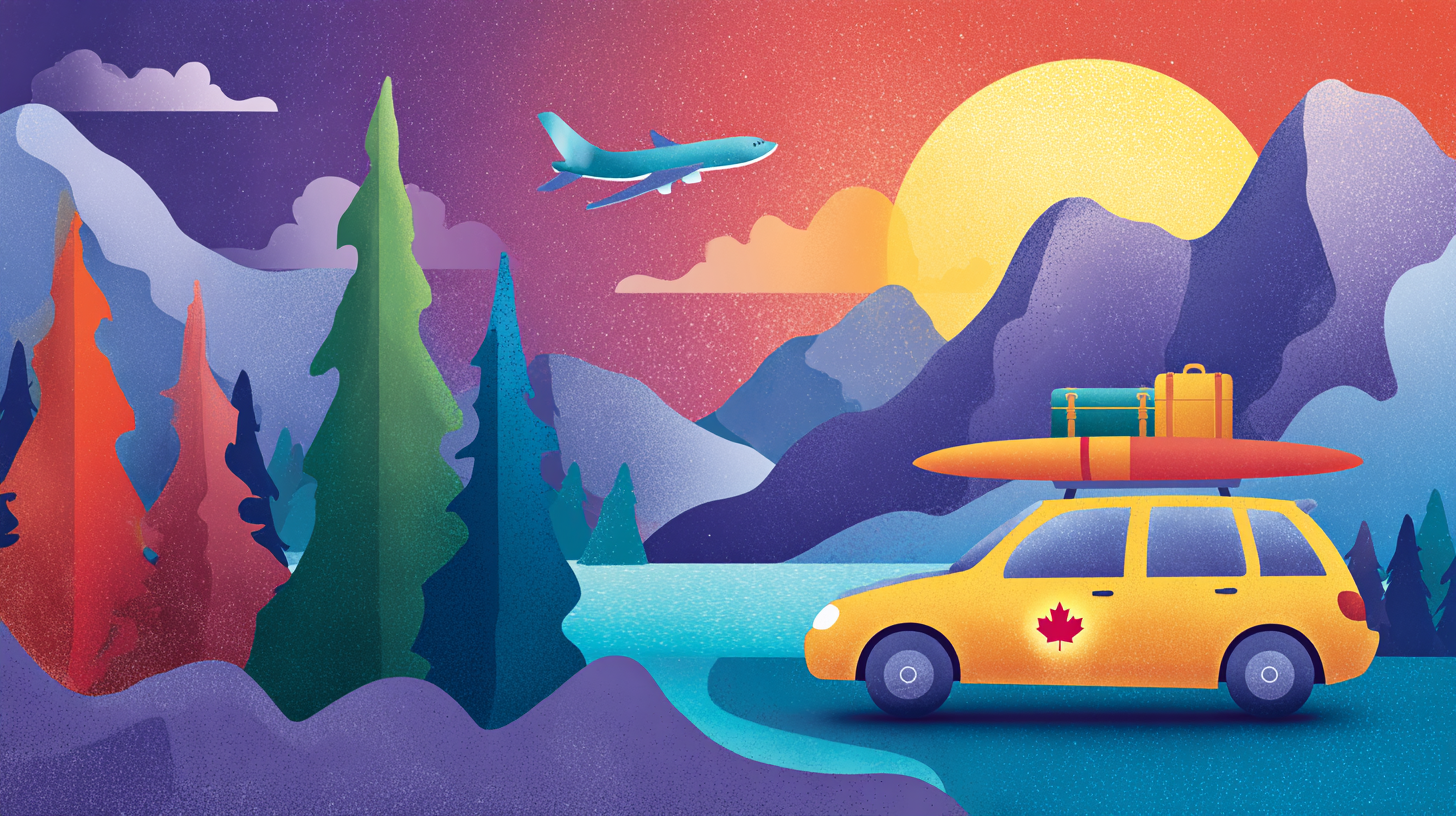 Canadian traveler with luggage requiring travel insurance for weekend getaway