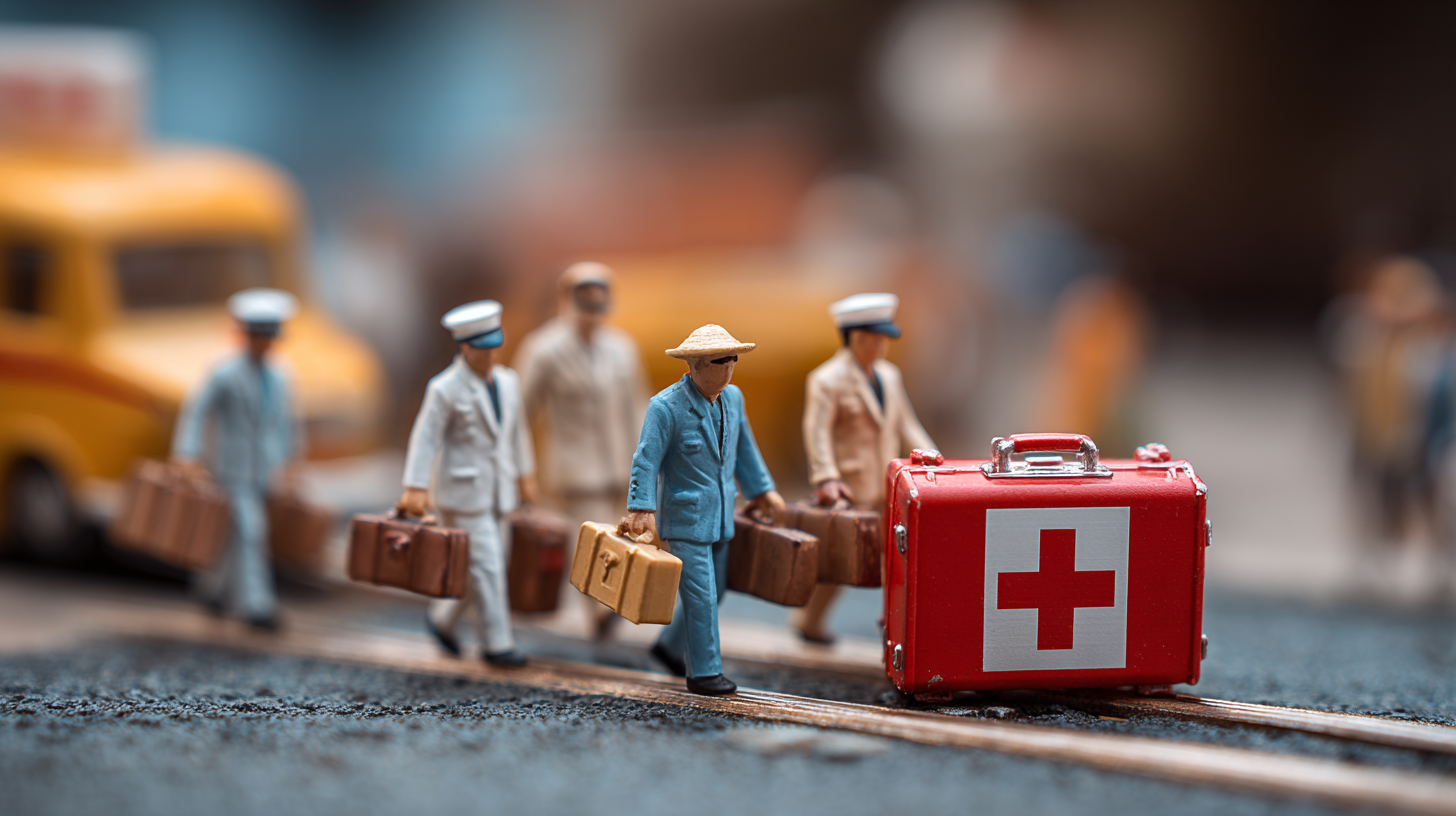 Business travelers at airport with luggage waiting for international flight