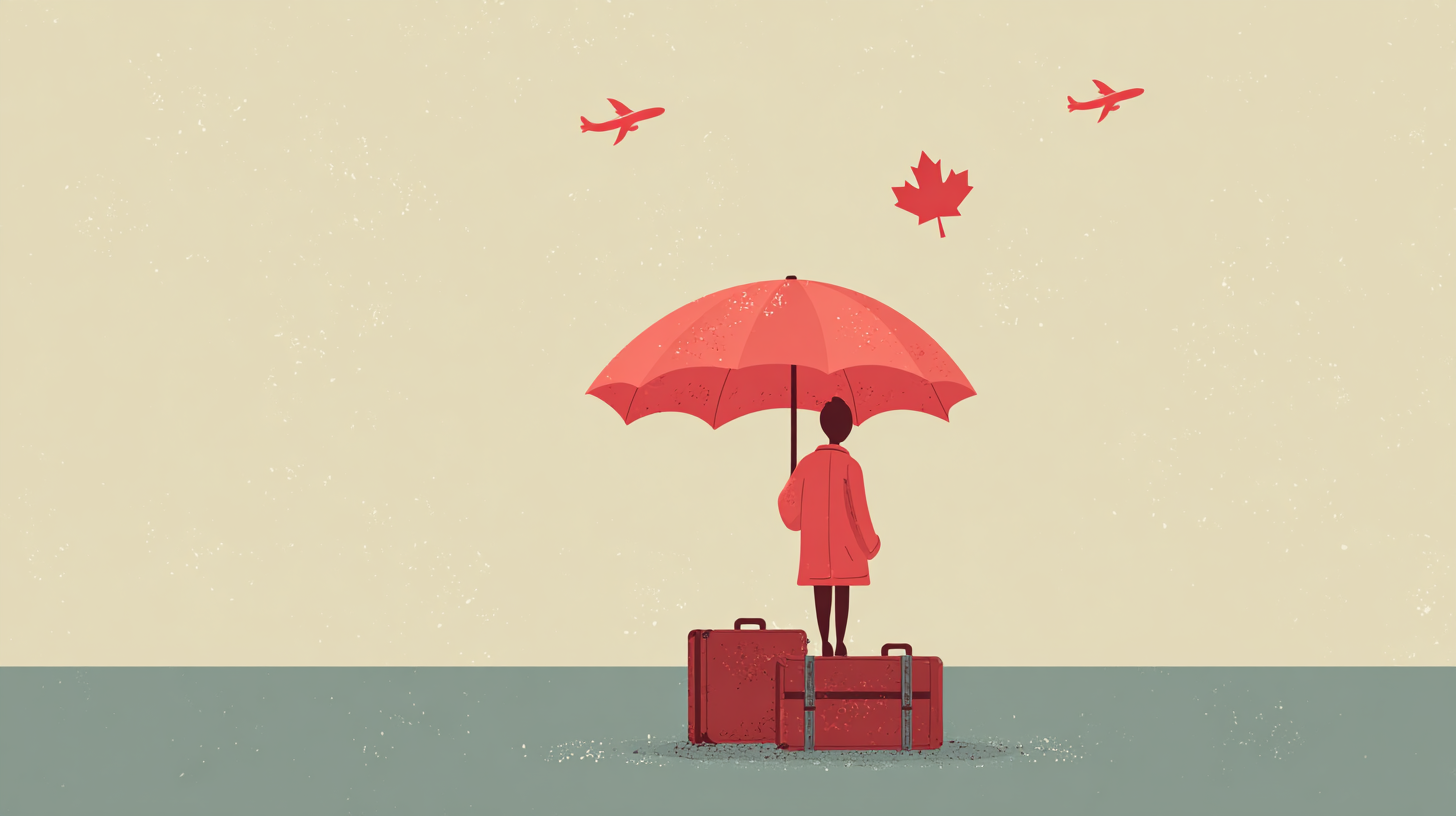 Canadian traveler checking travel insurance policy expiration date on smartphone