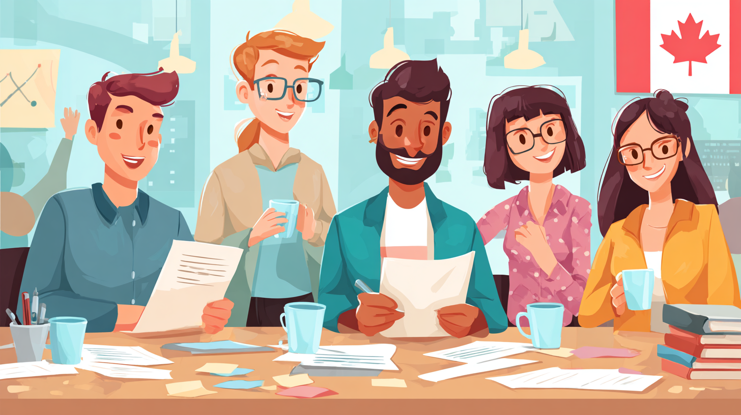 Diverse Canadian employees discussing affordable benefit options