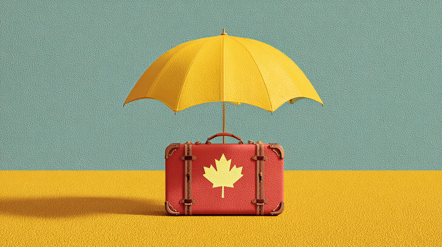 Traveler with luggage comparing travel insurance and trip protection options