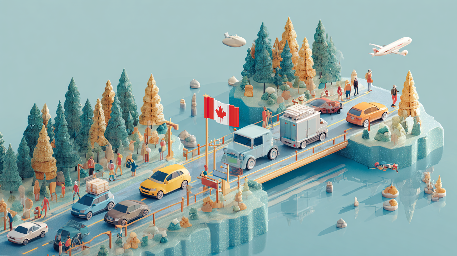 Canadian border crossing station with flagpoling policy change notice