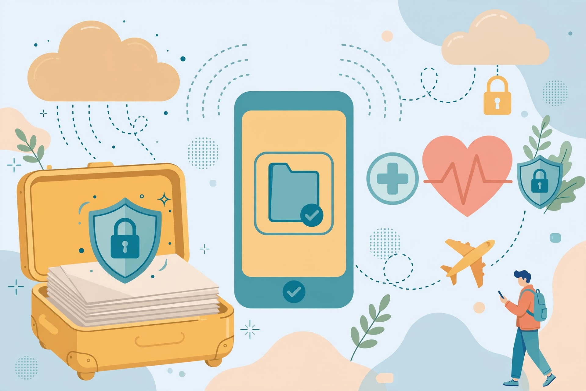 Canadian traveller accessing emergency medical insurance policy on smartphone