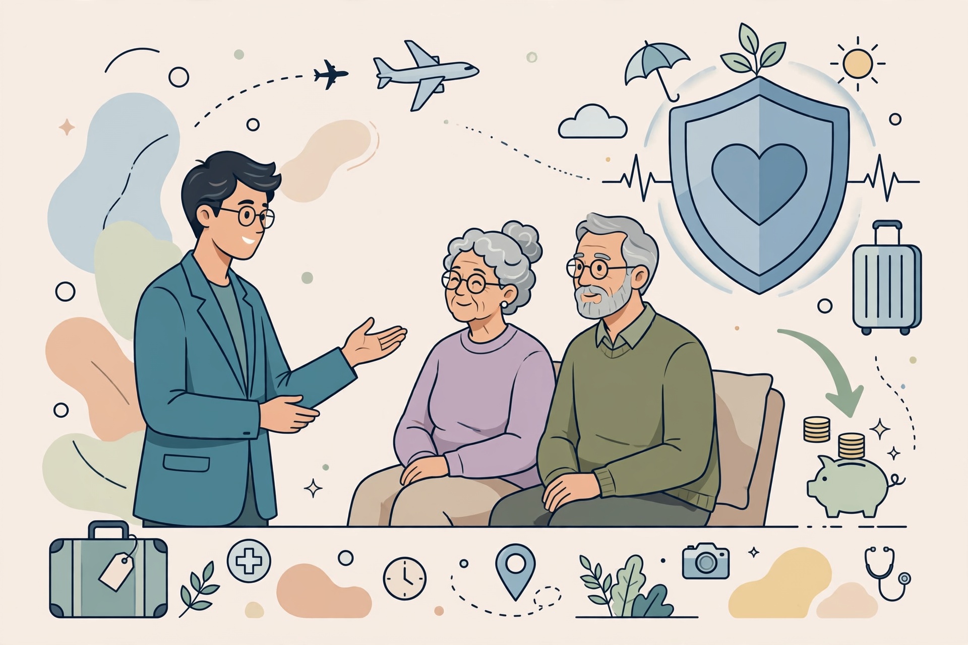Canadian senior snowbirds reviewing travel health insurance options